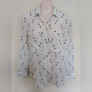 Club Monaco Frog Print Silk Blouse XS
